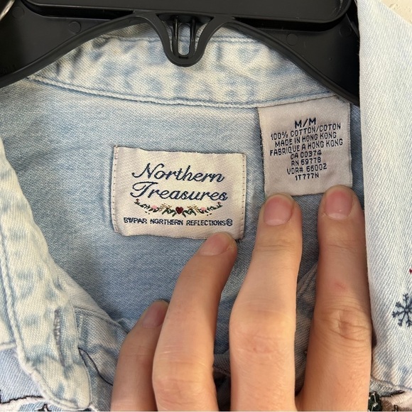 Northern Treasures Vintage Denim Button Down Christmas Winter Casual Medium - Picture 3 of 7
